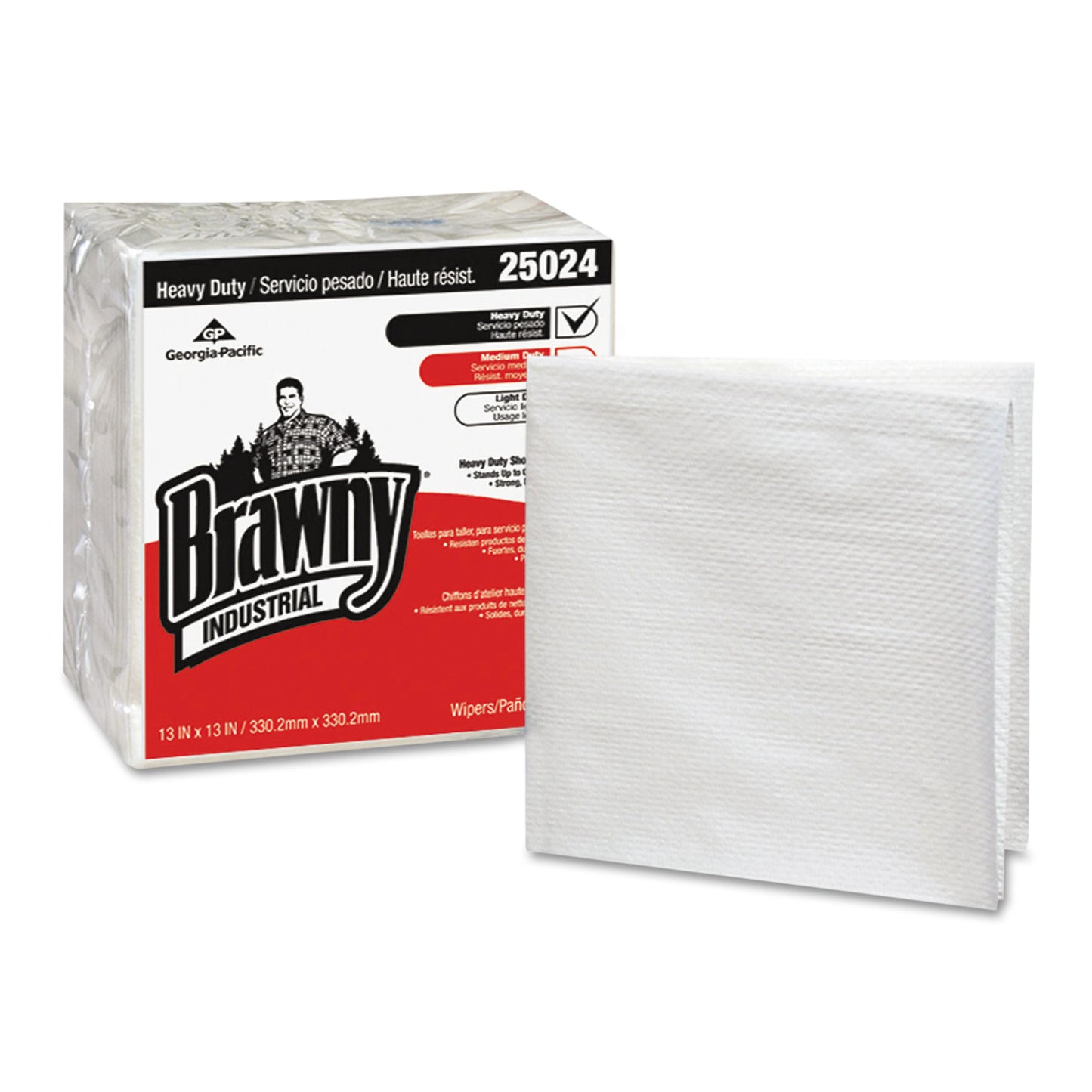 Brawny® Professional Heavy Duty Quarterfold Shop Towels, 13 x 13, White, 70/Pack, 12 Packs/Carton (GPC25024)