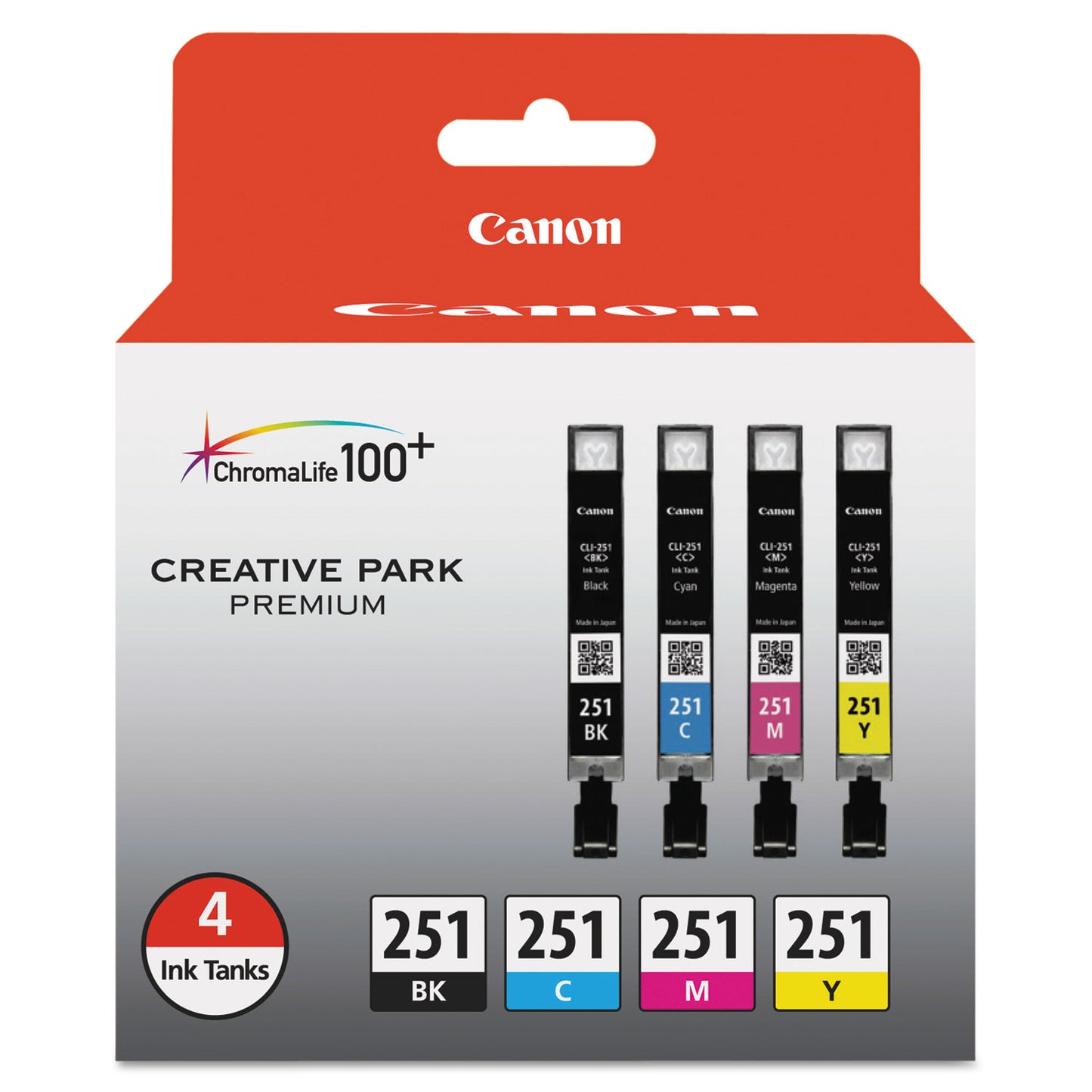 Canon® 6513B004 (CLI-251) ChromaLife100+ Ink, Black/Cyan/Magenta/Yellow, 4/Pack (CNM6513B004)