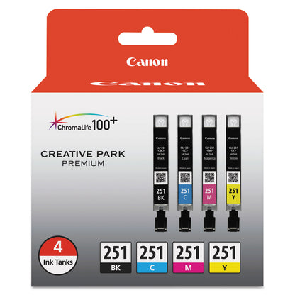 Canon® 6513B004 (CLI-251) ChromaLife100+ Ink, Black/Cyan/Magenta/Yellow, 4/Pack (CNM6513B004)