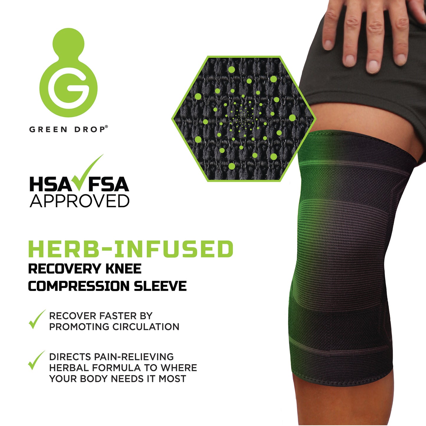 Green Drop™ Knee Support Large / X-Large Pull-On 16 to 19 Inch Thigh Circumference Left or Right Knee (1230638_EA)