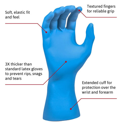 SafeGrip® Exam Glove X-Large NonSterile Latex Extended Cuff Length Textured Fingertips Blue Chemo Tested (306874_CS)