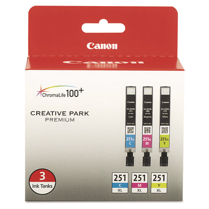 Canon® 6449B009 (CLI-251XL) ChromaLife100+ High-Yield Ink, 695 Page-Yield, Cyan/Magenta/Yellow (CNM6449B009)