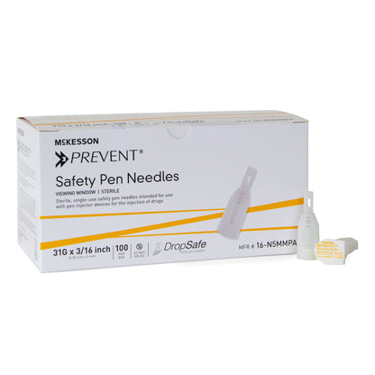 McKesson Safety Insulin Pen Needle 31 Gauge 5 mm Length Automatic Safety Without Back-End Shield (1245154_BX)