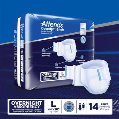 Attends® Overnight Unisex Adult Incontinence Brief Large Disposable Heavy Absorbency (1078991_BG)