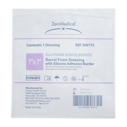 Zenifoam Gentle Border Foam Dressing 7 X 7 Inch With Border Waterproof Backing Silicone Face and Border Sacral Sterile (1186696_EA)