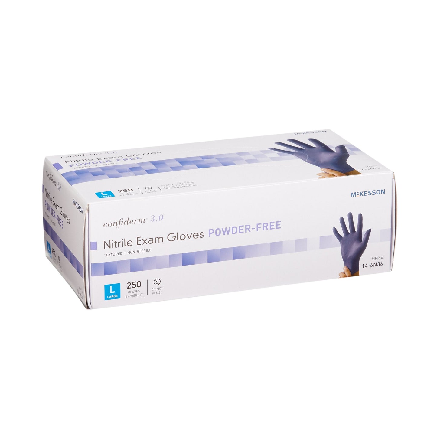 McKesson Confiderm® 3.0 Exam Glove Large NonSterile Nitrile Standard Cuff Length Textured Fingertips Blue Not Rated (957803_BX)