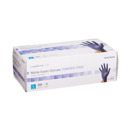 McKesson Confiderm® 3.0 Exam Glove Large NonSterile Nitrile Standard Cuff Length Textured Fingertips Blue Not Rated (957803_BX)