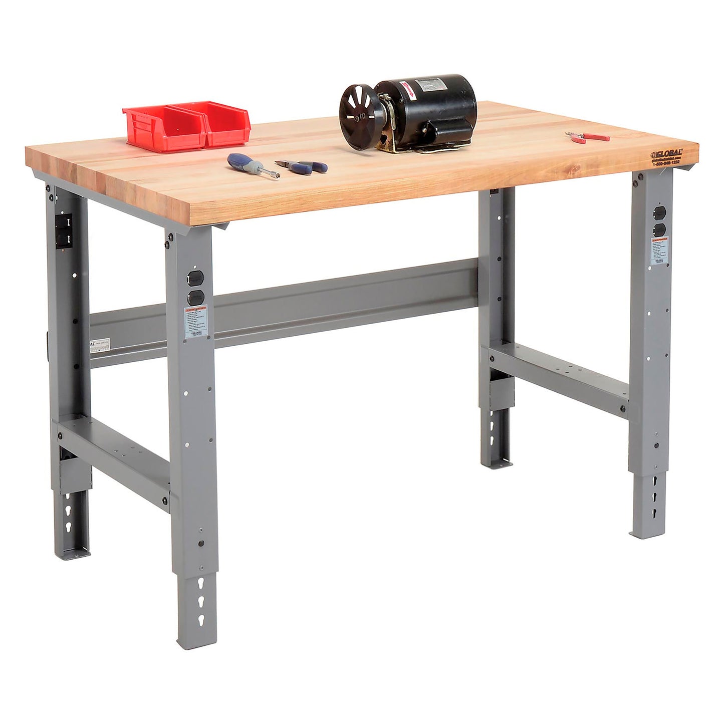 Global Industrial Adjustable Height Workbench, 48 x 30", Maple Butcher Block Square Edge, Gray (WB183149)