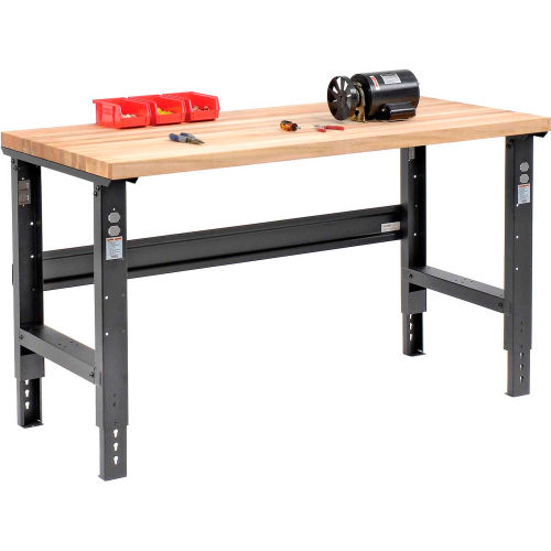 Global Industrial Adjustable Height Workbench, 60 x 30", Maple Square Edge, Black (WB183166BK)