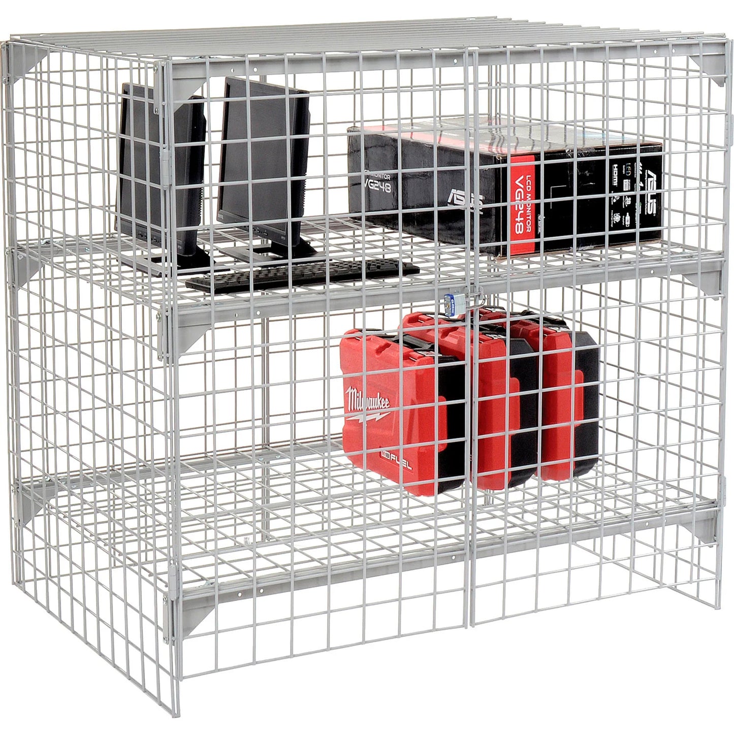 Global Industrial 1-Tier 2 Door Wire Mesh Security Locker, 48"Wx36"Dx48"H, Gray, Unassembled (WB184097)