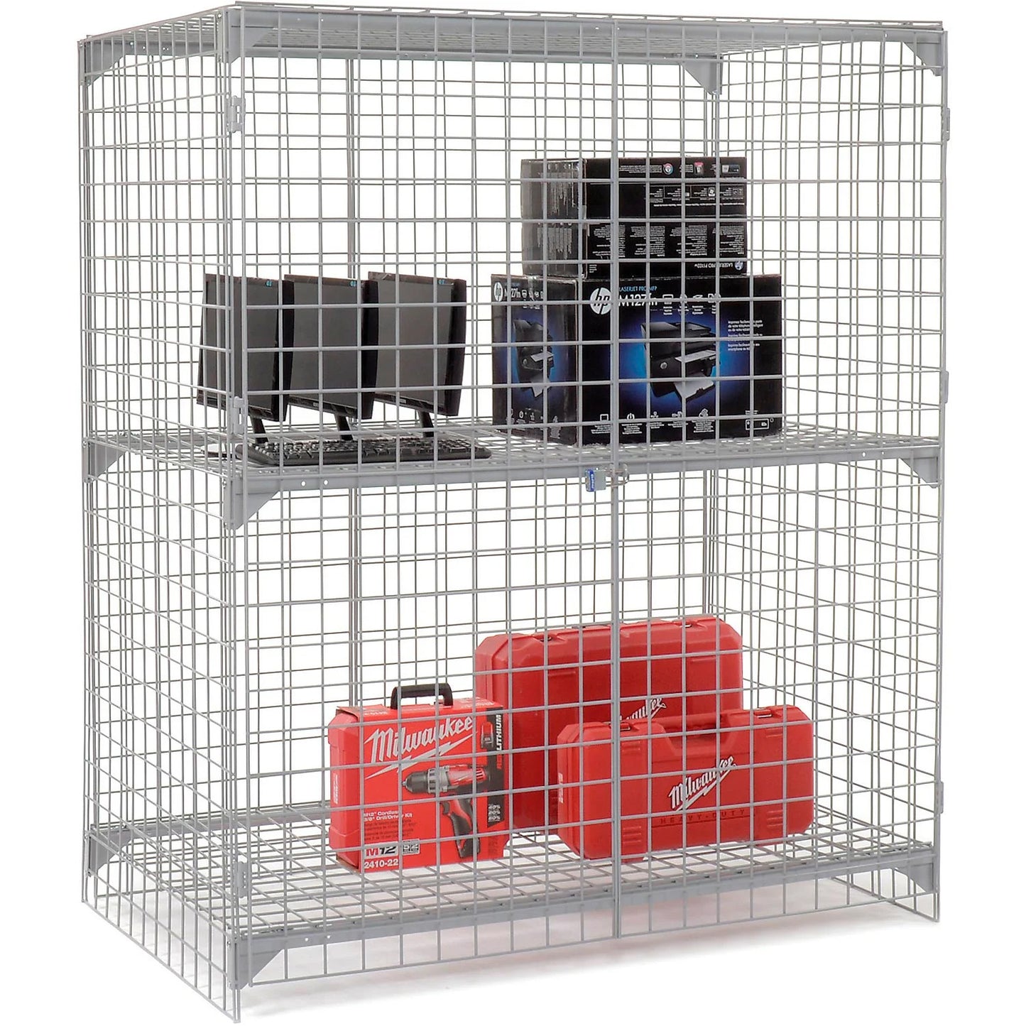 Global Industrial 1-Tier 2 Door Wire Mesh Security Locker, 60"Wx36"Dx72"H, Gray, Unassembled (WB184102)