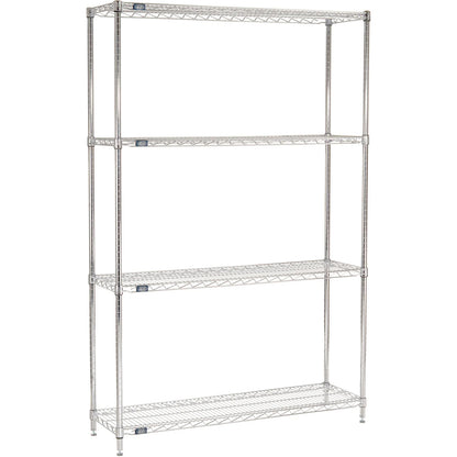 Nexel 4 Shelf, Chrome Wire Shelving Unit, Starter, 48"W x 14"D x 74"H (WB184738)