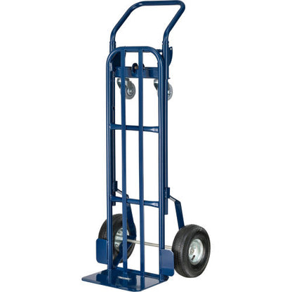 Global Industrial Steel 2-in-1 Convertible Hand Truck - Pneumatic Wheels - 600 Lb. Capacity (WB185546)