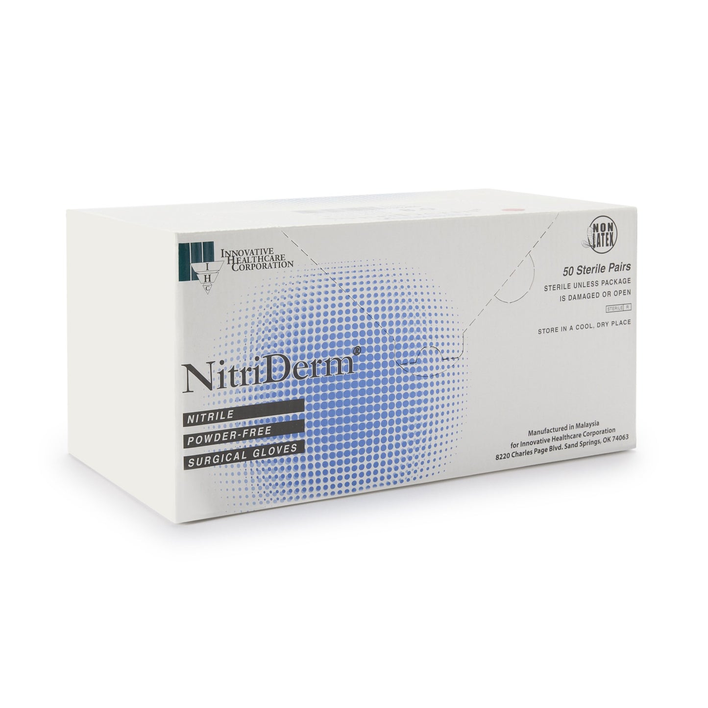 NitriDerm® Surgical Glove Size 8.5 Sterile Nitrile Standard Cuff Length Fully Textured White Chemo Tested (1162692_BX)