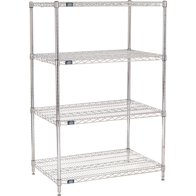 Nexel 4 Shelf, Chrome Wire Shelving Unit, Starter, 42"W x 24"D x 63"H (WB188284)