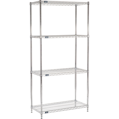 Nexel 4 Shelf, Chrome Wire Shelving Unit, Starter, 42"W x 18"D x 74"H (WB188300)