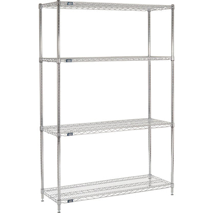 Nexel 4 Shelf, Chrome Wire Shelving Unit, Starter, 48"W x 18"D x 86"H (WB188442)