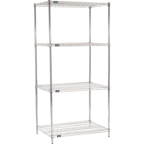 Nexel 4 Shelf, Chrome Wire Shelving Unit, Starter, 36"W x 24"D x 74"H (WB188428)