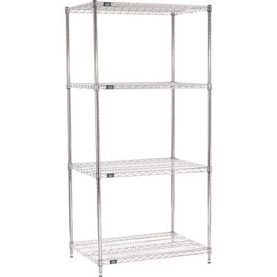 Nexel 4 Shelf, Chrome Wire Shelving Unit, Starter, 36"W x 24"D x 86"H (WB188448)