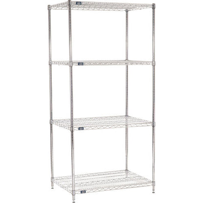 Nexel 4 Shelf, Chrome Wire Shelving Unit, Starter, 42"W x 24"D x 86"H (WB188332)