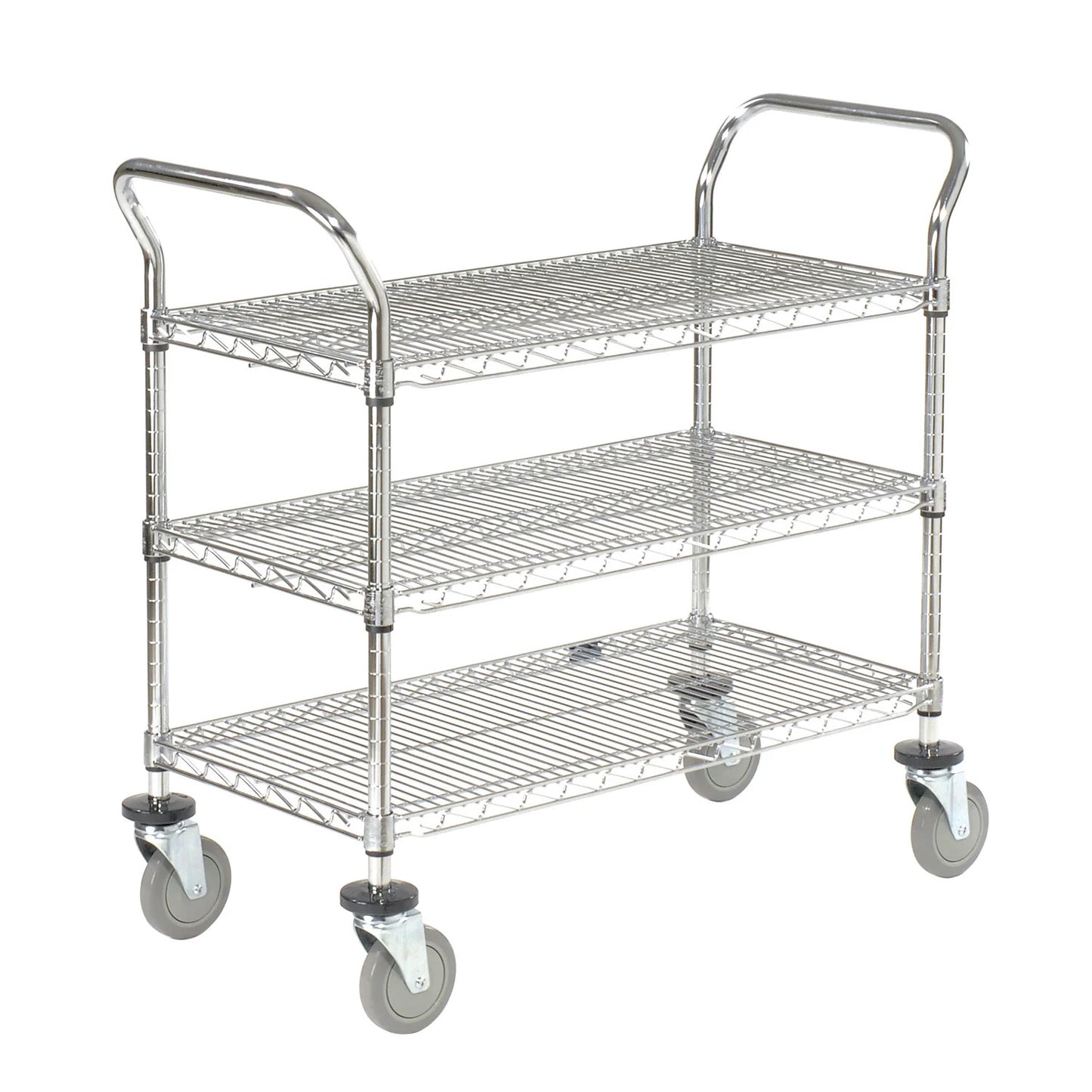 Nexel Chrome Utility Cart w/3 Shelves & Poly Casters, 1200 lb. Capacity, 36"L x 18"W x 39"H (WB188724)