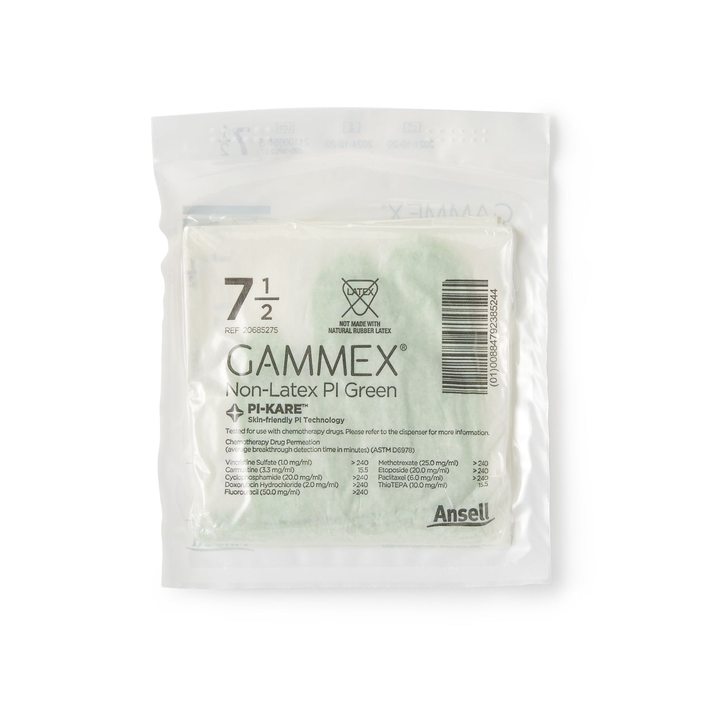 GAMMEX® Non-Latex PI Green Surgical Glove Size 7.5 Sterile Polyisoprene Standard Cuff Length Micro-Textured Light Green Chemo Tested (648144_CS)