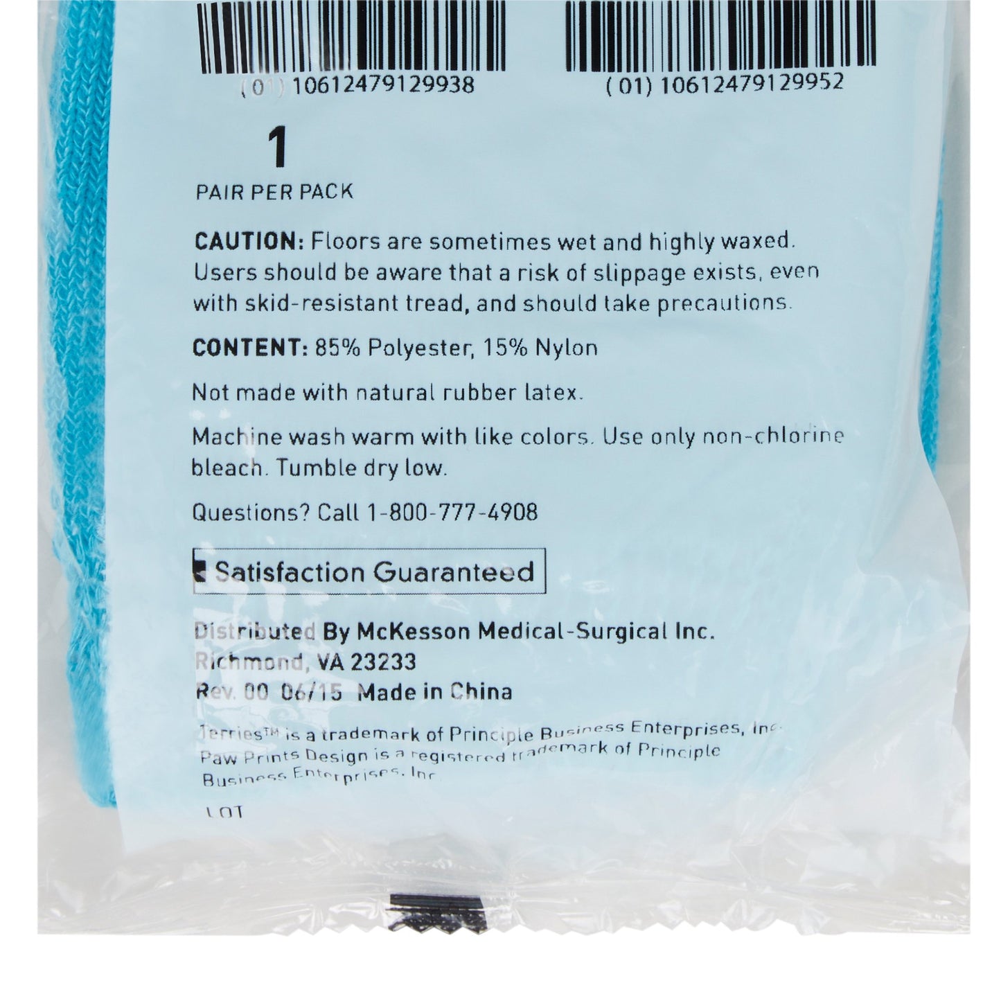 McKesson Terries™ Slipper Socks Unisex Adult Large Single Tread Single Patient Use Teal (334874_CS)