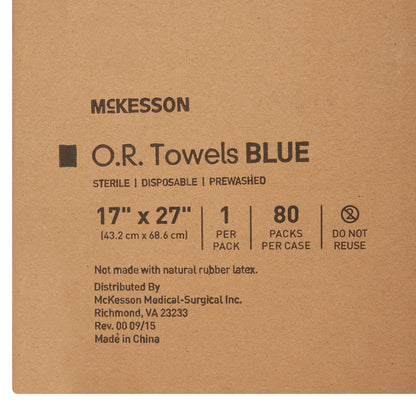 McKesson O.R. Towel 17 W X 27 L Inch Blue Sterile (277859_PK)