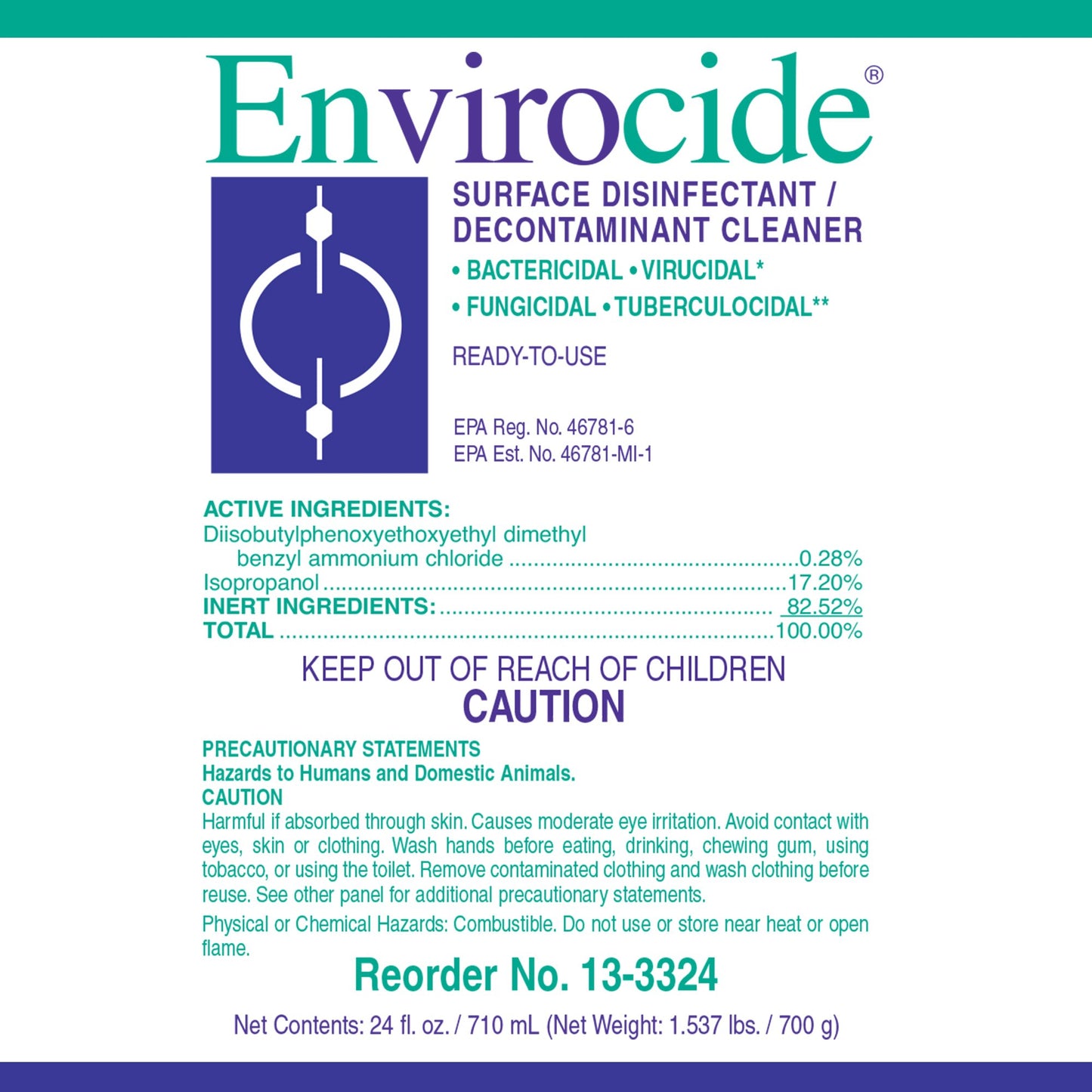 Envirocide® Surface Disinfectant Cleaner Broad Spectrum Trigger Spray Liquid 24 oz. Bottle Alcohol Scent NonSterile (379425_CS)