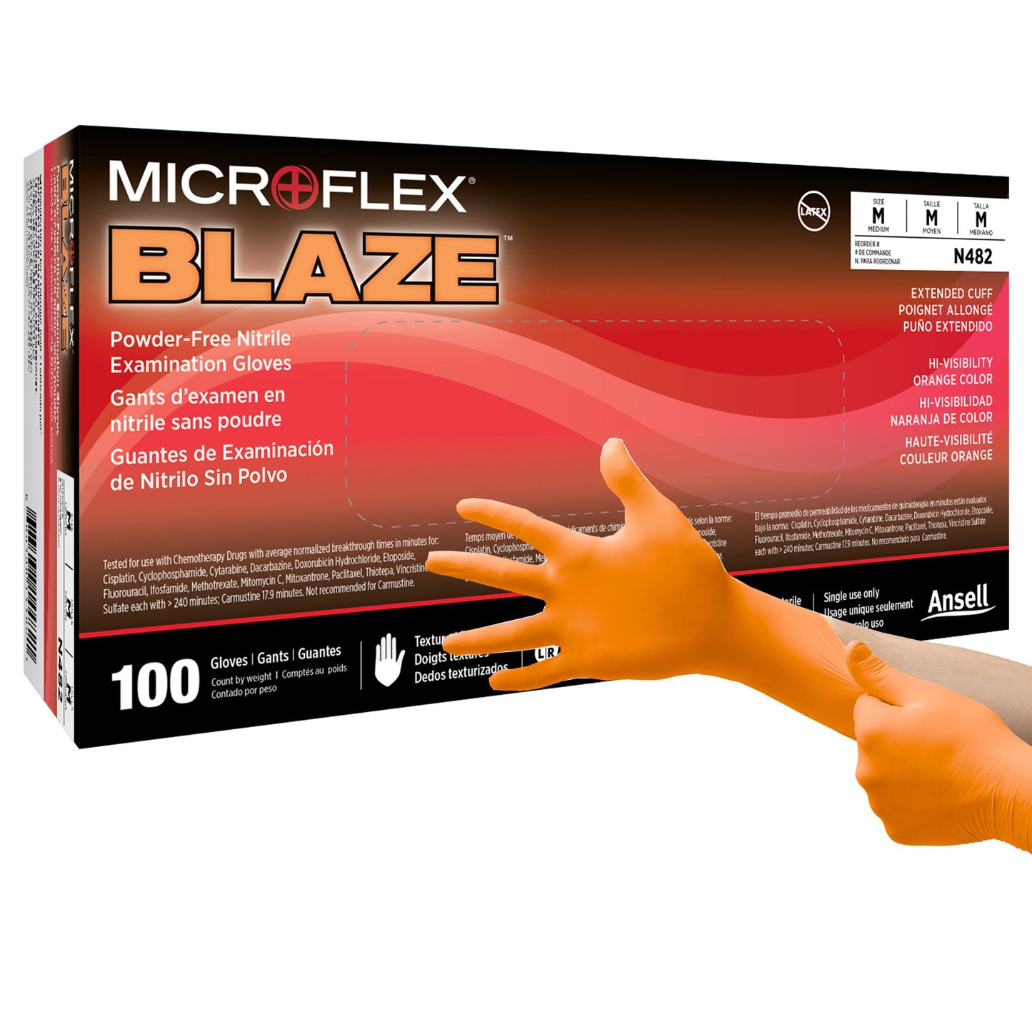 MICROFLEX® Blaze® Exam Glove Medium NonSterile Nitrile Standard Cuff Length Textured Fingertips Orange Not Rated (1083383_CS)