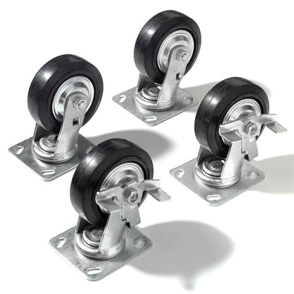 Global Industrial Caster Kit 5" x 1 1/2" (4 Swivel, 2 With Brakes) With Mounting Plate (WB652395)