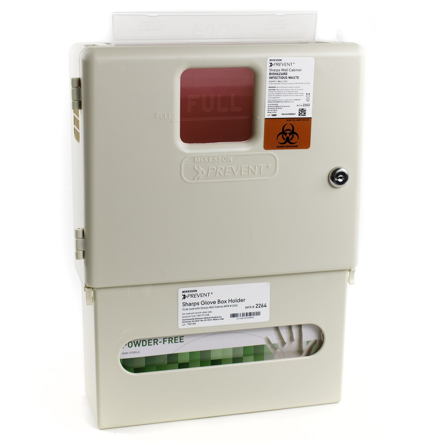McKesson Prevent® Sharps Container Cabinet / Wall Enclosure with Glove Box Polypropylene Wall Mount Locking (855131_EA)