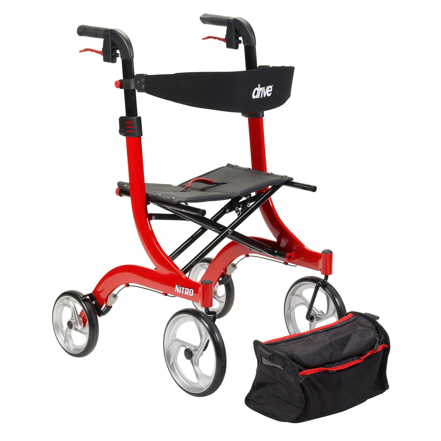 drive™ Nitro 4 Wheel Rollator Red Adjustable Height / Folding Aluminum Frame (873746_EA)