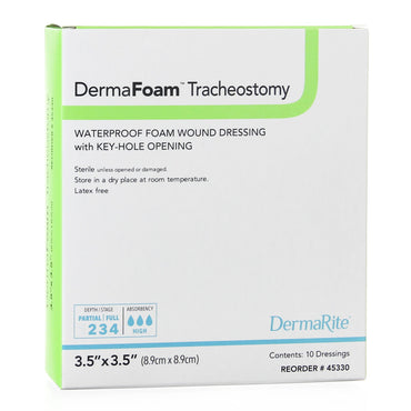 DermaFoam® Tracheostomy Foam Dressing 3-1/2 X 3-1/2 Inch Without Border Waterproof Backing Nonadhesive Fenestrated Square Sterile (946613_BX)