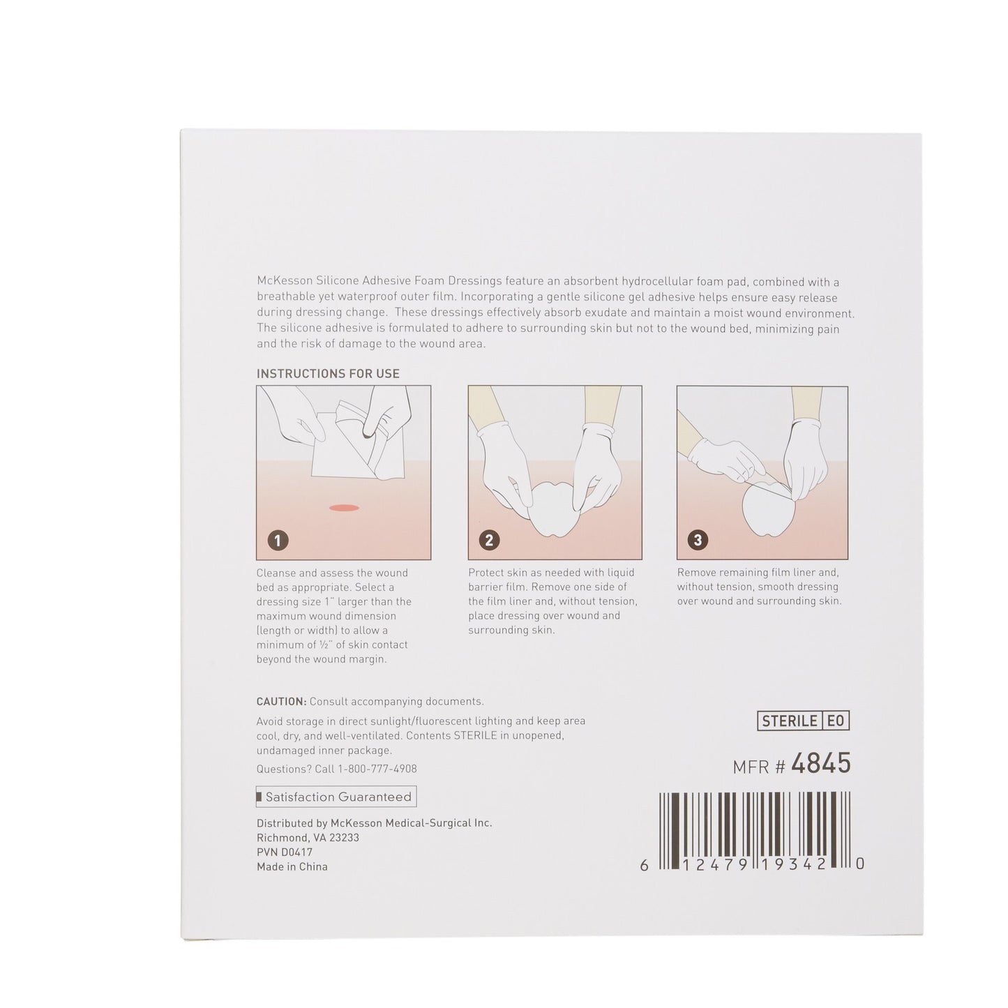 McKesson Foam Dressing 7 X 7 Inch With Border Film Backing Silicone Gel Adhesive Sacral Sterile (886434_BX)