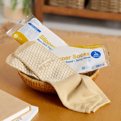 Dynarex Slipper Socks Unisex Adult X-Large Single Tread Single Patient Use Beige (826646_EA)