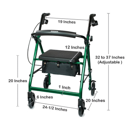 McKesson 4 Wheel Rollator Green Adjustable Height / Folding Aluminum Frame (1065265_EA)