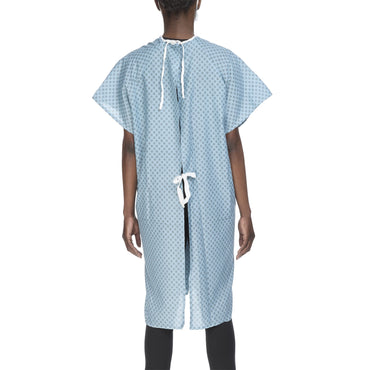 Lew Jan Textile Patient Exam Gown One Size Fits Most Blue / White Print Reusable (1057875_DZ)
