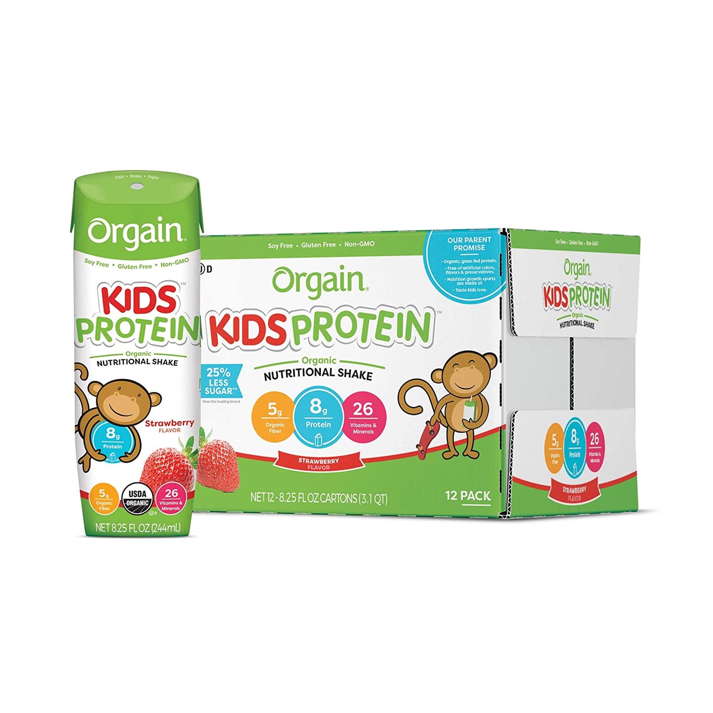 Orgain® Kids Protein™ Organic Nutritional Shake Pediatric Oral Supplement Strawberry Flavor 8.25 oz. Carton Liquid Organic (1104659_EA)