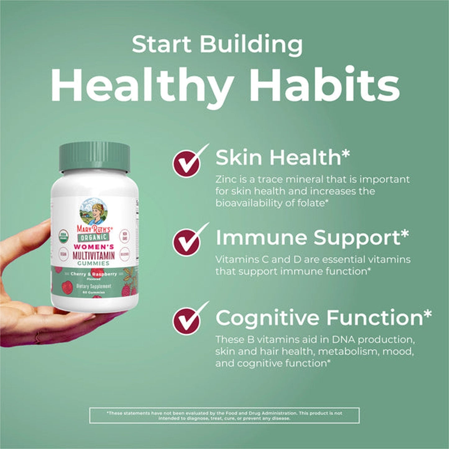 Mary Ruth's® Organic Women's Multivitamin Supplement Vitamin A / C / D / E 450 mcg - 20 mg - 6 mcg - 7 mg Strength Gummie 60 Per Bottle Strawberry Flavor (1271765_EA)