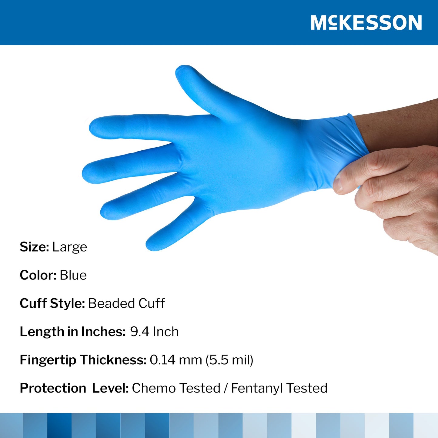 McKesson Confiderm® 6.8C Exam Glove Large NonSterile Nitrile Standard Cuff Length Fully Textured Blue Chemo Tested / Fentanyl Tested (1225750_BX)