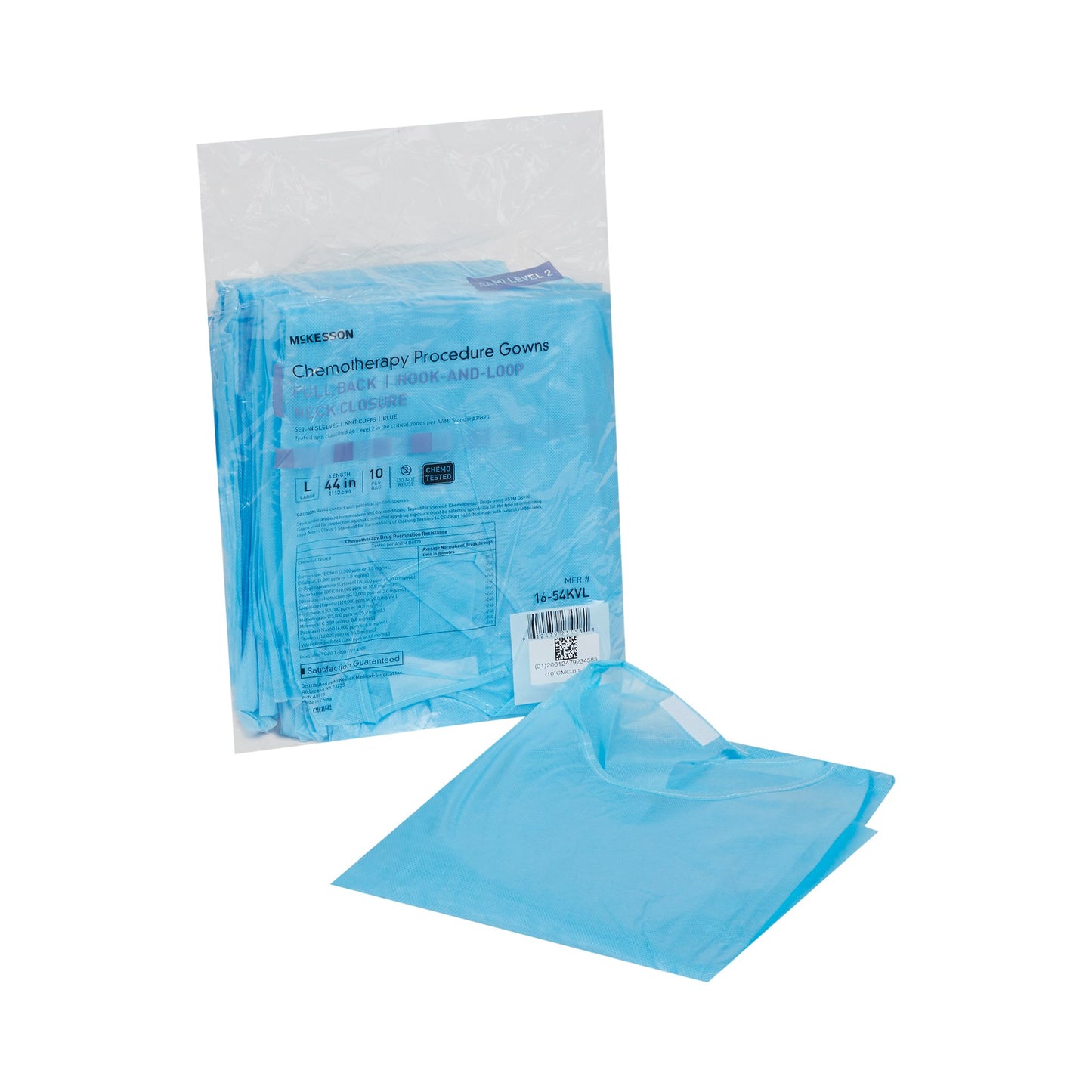 McKesson Chemotherapy Procedure Gown Large Blue NonSterile AAMI Level 2 / ASTM D6978 Disposable (1177928_CS)