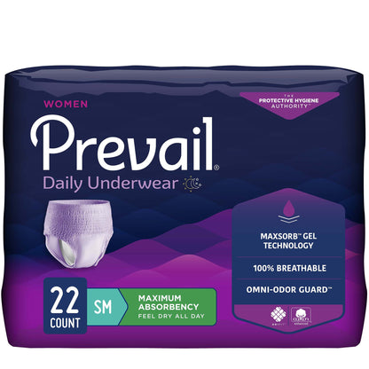 Prevail® Daily Underwear Female Adult Absorbent Underwear Pull On with Tear Away Seams Small Disposable Heavy Absorbency (1178181_CS)