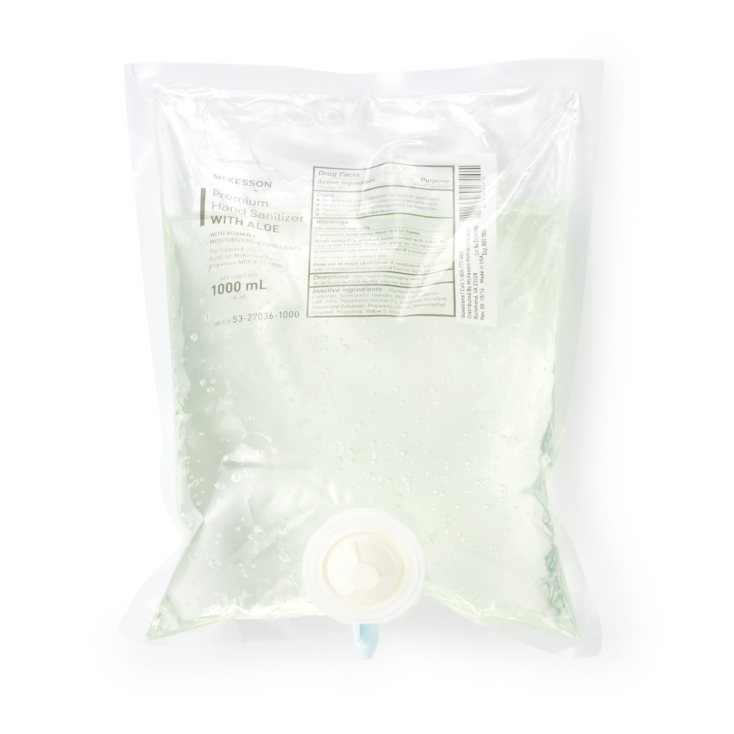 McKesson Premium Hand Sanitizer with Aloe 1,000 mL Ethyl Alcohol Gel Dispenser Refill Bag (468267_EA)