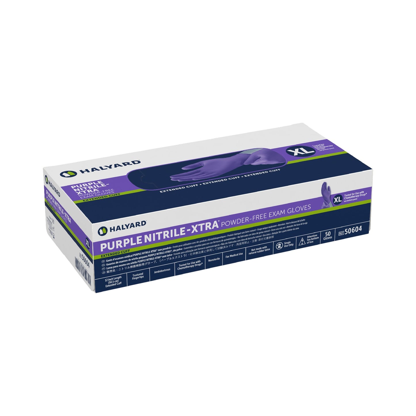 Purple Nitrile-Xtra™ Exam Glove X-Large NonSterile Nitrile Extended Cuff Length Textured Fingertips Purple Chemo Tested (365068_BX)