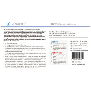 Genabio® Respiratory Test Kit COVID-19 Rapid Self-Test 1 Test per Kit (1271384_CS)