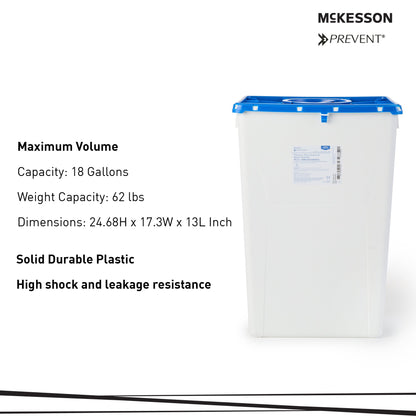 McKesson Prevent® Pharmaceutical Waste Container White Base 24-3/5 H X 17-3/10 W X 13 L Inch Vertical Entry 18 Gallon (1011863_CS)