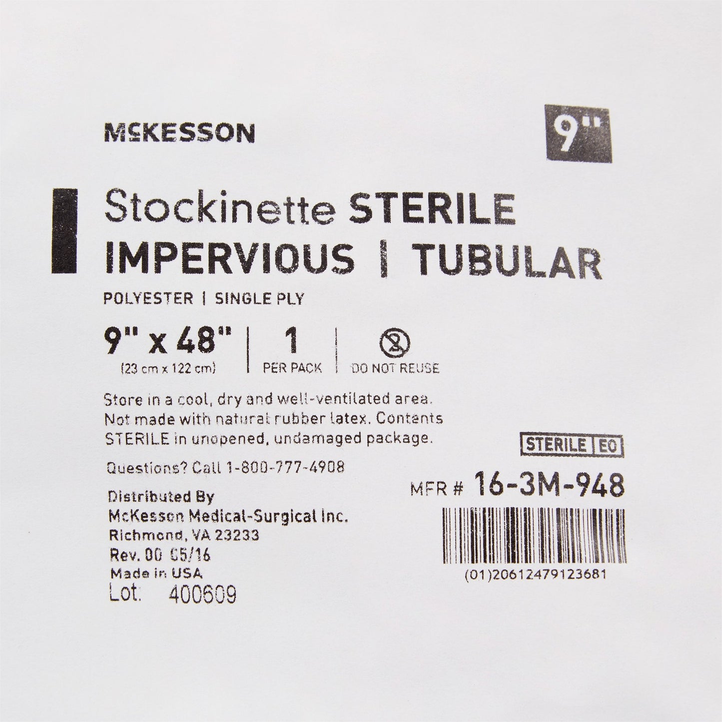 McKesson Surgical Stockinette Impervious / Tubular 9 W X 48 L Inch Sterile (460836_EA)