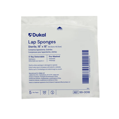 Dukal Surgical Laparotomy Sponge X-Ray Detectable Cotton 18 X 18 Inch 5 Count Pack Sterile (943840_PK)