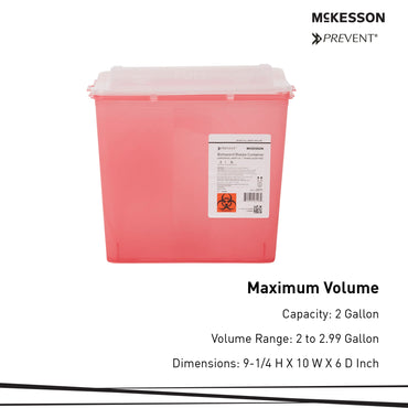 McKesson Prevent® Sharps Container Translucent Red Base 9-1/4 H X 10 W X 6 D Inch Horizontal Entry 2 Gallon (1202201_CS)